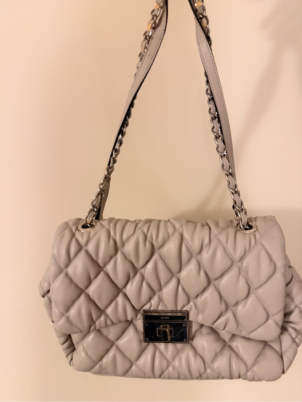 Quilted Shoulder Bag - Light Gray